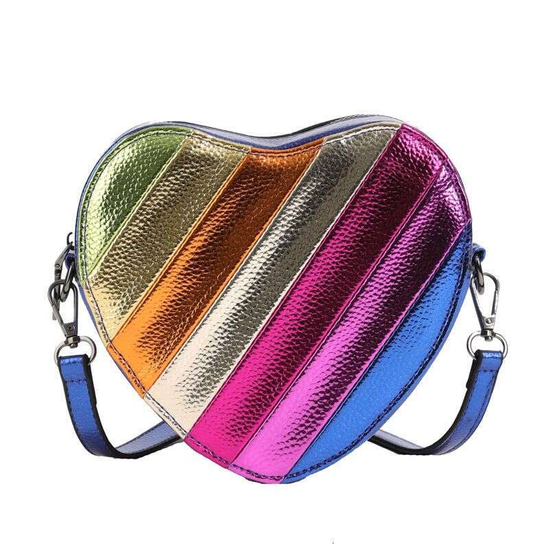 New Cute Color-Block Heart For Women, Niche Design Rainbow Patchwork Heart-Shaped Shoulder Crossbody Bag