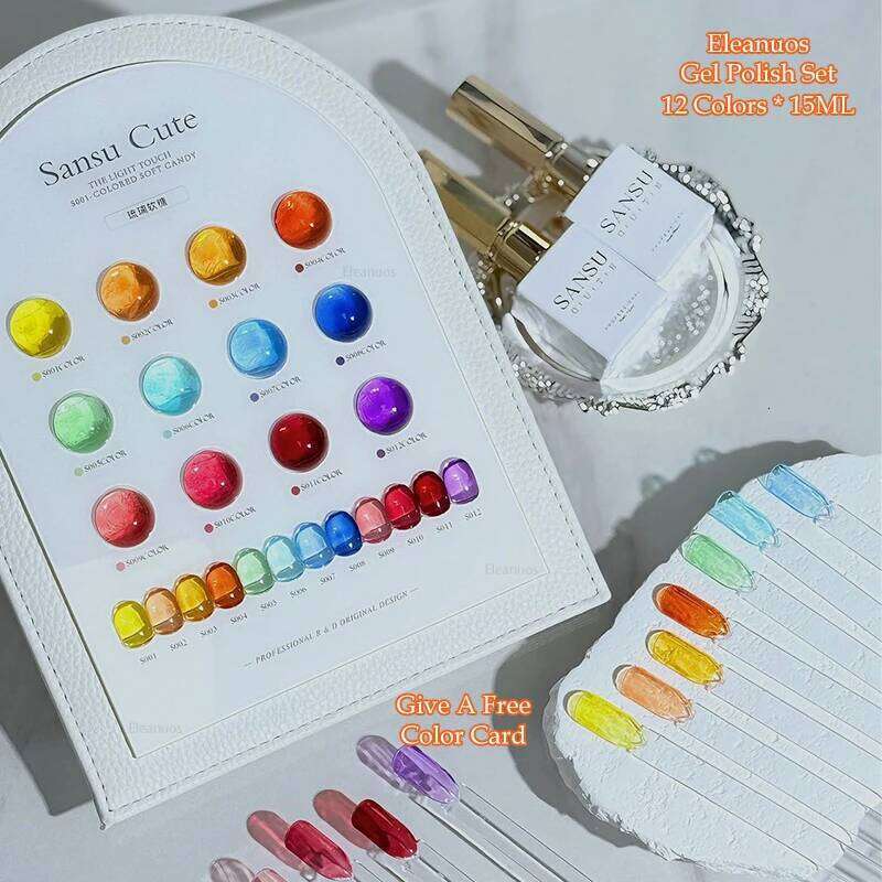 Eleanuos Rainbow Gel Polishing 12Pcs Mixed Varnish Semi Permanent UV Soaked Nail Candy Primer Salon Ice Penetrating Finish 15Ml