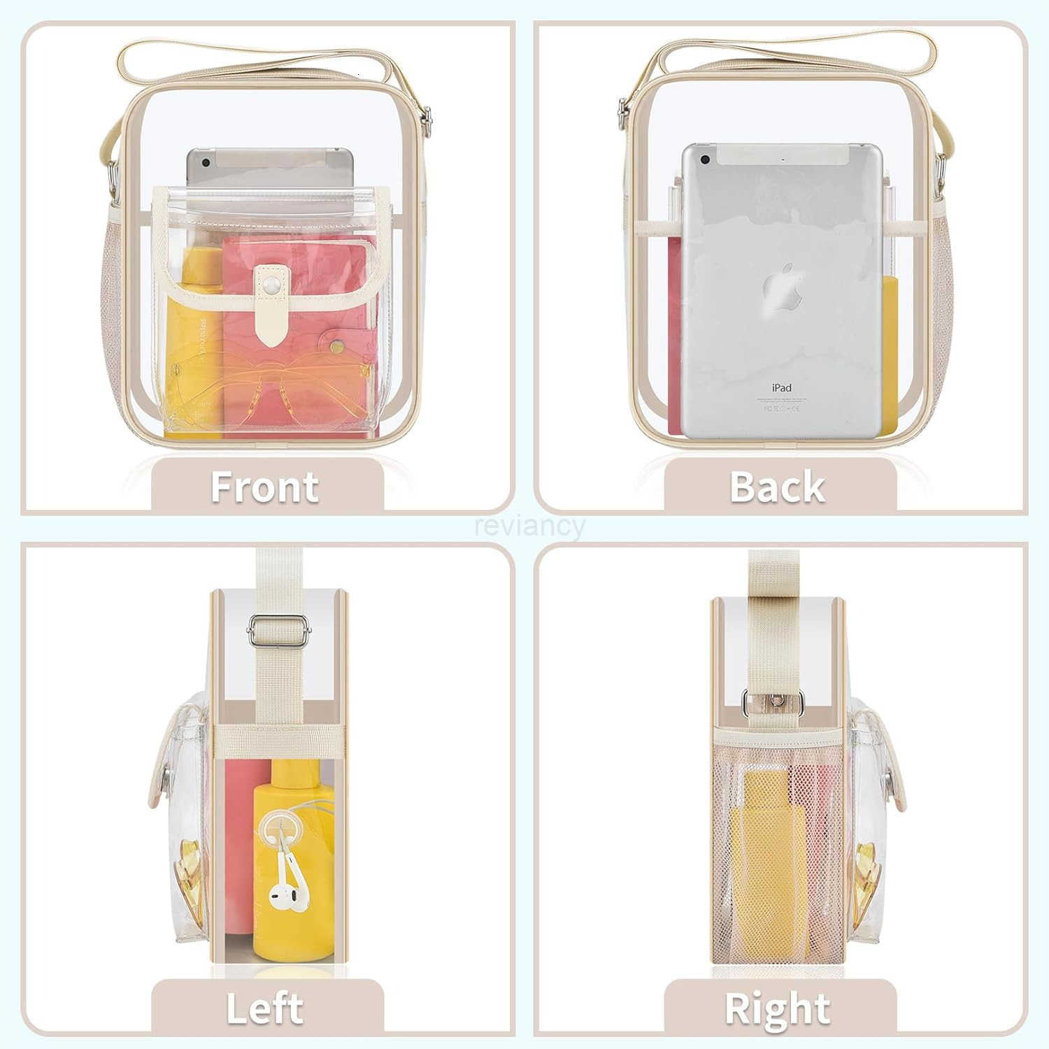 Clear Crossbody Bag for Stadium Events Concerts Adjustable Shoulder Strap Purse with 1 Bottle HolderW250911
