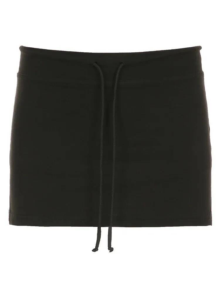 Solid Lace-up Mini Skirts Sexy American Retro Vintage Short Bottoms Basic Casual A-Line Knit Clothing dongdumaoyi