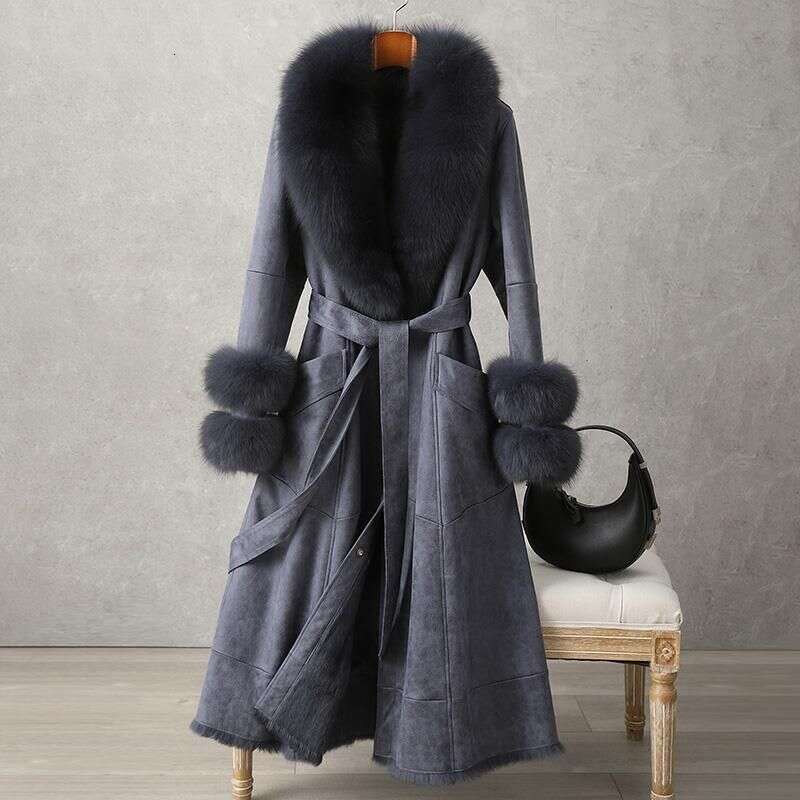 Clothing Rabbit New Mid Length Women's Over The Knee Fur Collar Coat Slim Fit 250912