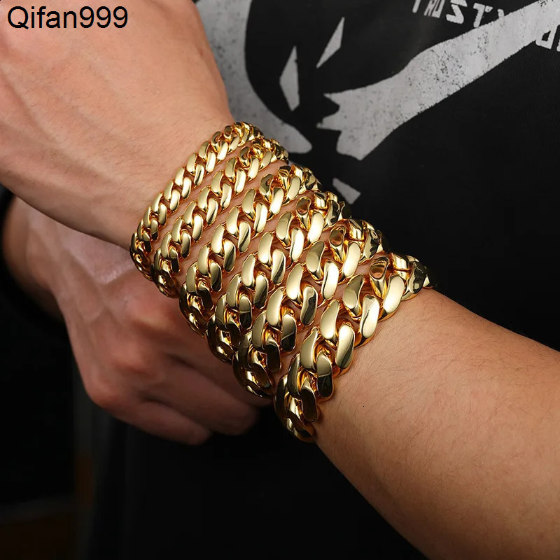10mm22mm wide Hip Hop Bling Gold Color Round Miami Curb Cuban Link Chain Bracelets for Men Rapper Jewelry Drop 240910
