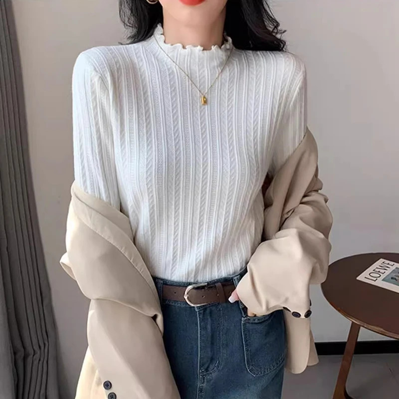 Autumn Winter Long Sleeve Women Mock Neck Sweater Casual Knitted Pullover Korean Fashion Slim Ladies Warm Tops 250911