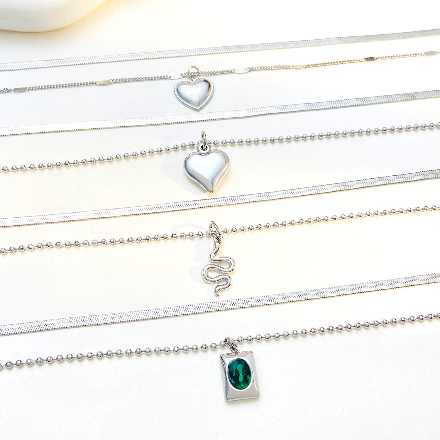 Accessories Layered Double Titanium Steel Necklace For Women Heart Bone Snake Year Sweater Chain Light High-End Feel