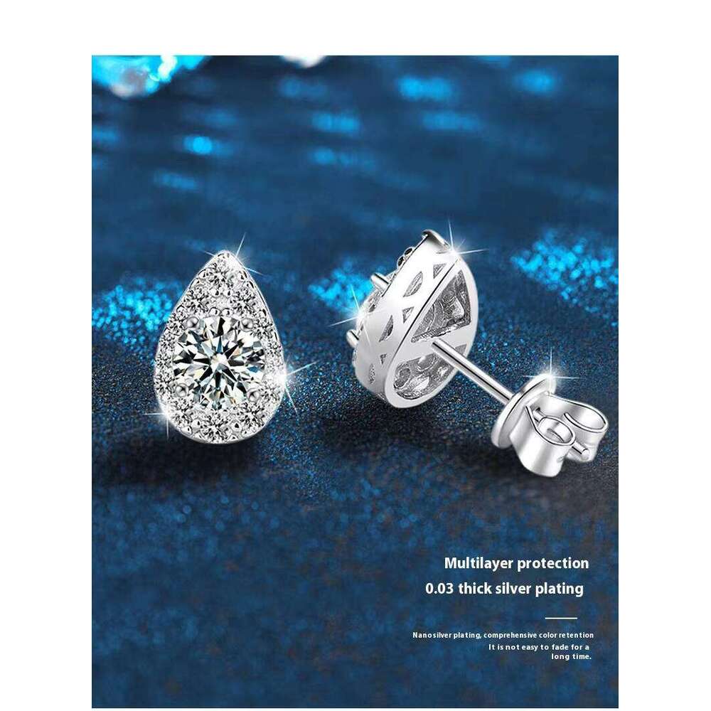 Sterling Sier Water Drop Ear Studs Elegant 50 Points D Color Moissanite Earrings High-End Simple Design for Wholesale