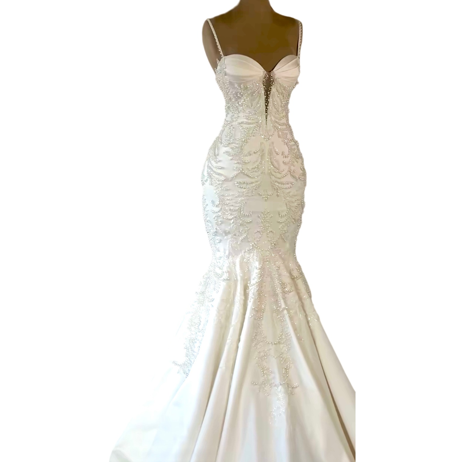 2025 Aso Ebi Plus Size Ivory Mermaid Wedding Dress Off Shoulder Pearls Lace Satin Vintage Elegant Bridal Gowns Dresses ZJ0455