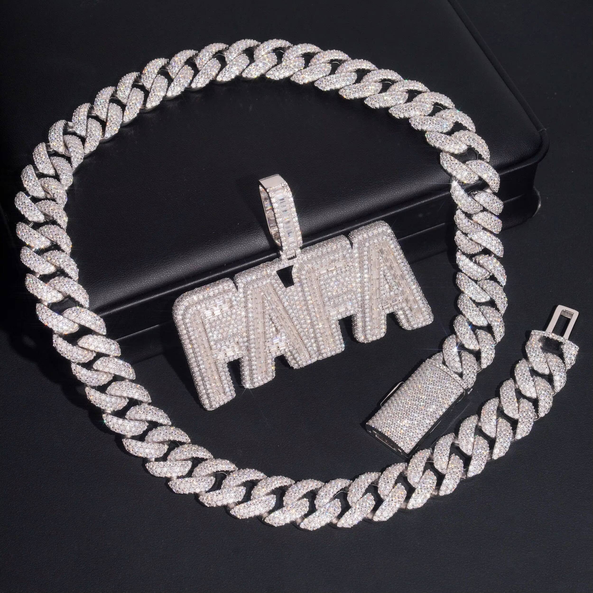 35Inch Width Iced Out Jewelry Moissanite Baguette Cut Letter Initial Pendant 925 Silver Moissanite Diamond Pendant