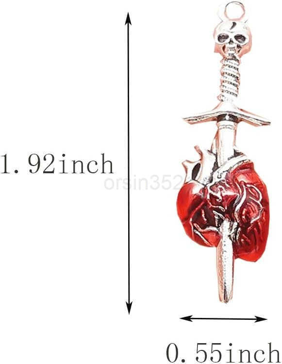 20Pcs Tibetan Devil Heart Sword Through Heart CharmsPunk Skull Sword Necklace Bulk Gothic Skull Skeleton Charms for Making Necklace Keychain s Earring