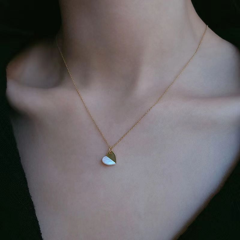 Ins Style Color Block Oil Drop Heart Collarbone Necklace for Women, Niche Minimalist Style, Simple and Elegant Fresh Sweet Choker