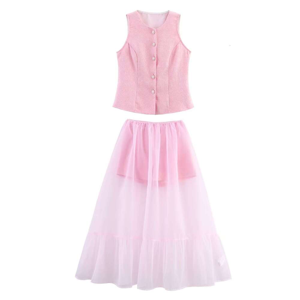 DHEssentials INS Korean Version Pearl Button Elegant Waist-Cinching for Women Summer Vest Tweed French Sleeveless Little Chanel Style Three-Piece Set