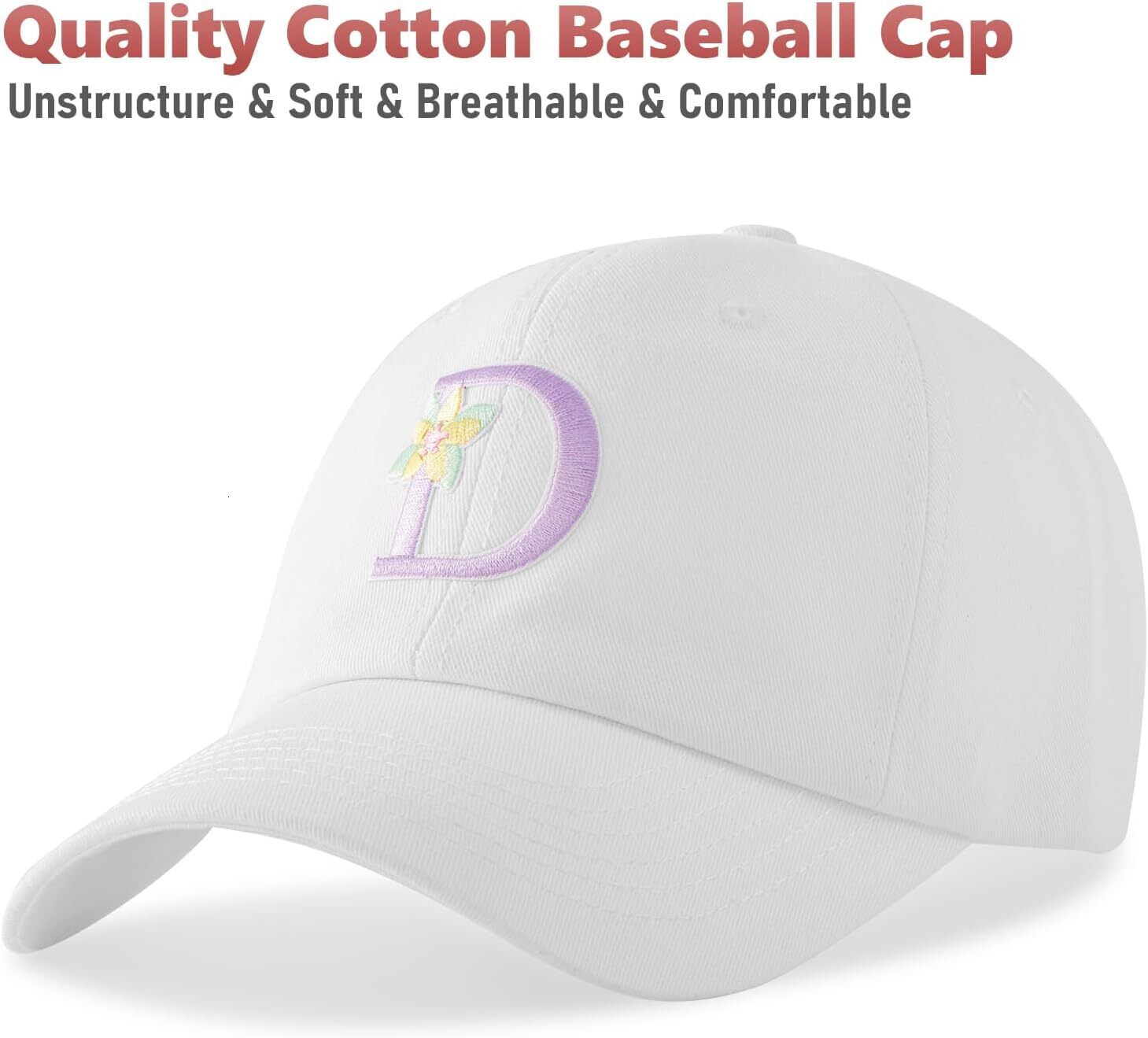 Womens Cotton White Baseball Cap for Travel, Running, Tennis, Golf, Camping, Adjustable Unstructured, Breathable