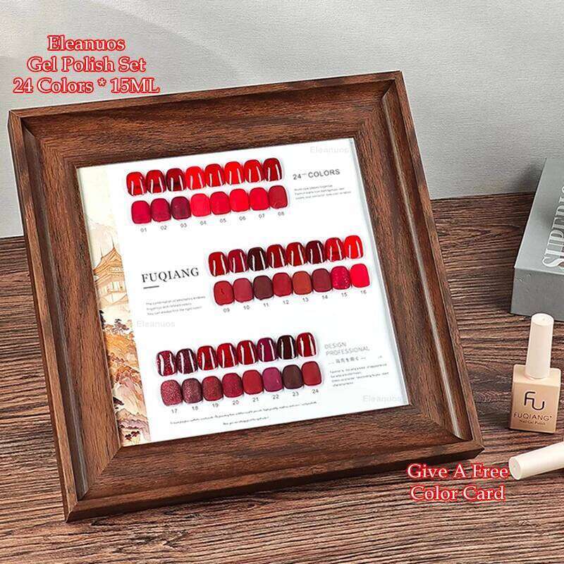 Eleanuos Ankara Polishing 24Pcs Varnish Gel Shining And Durable Soaking New Year Red Primer UV LED Nail Set 15Ml