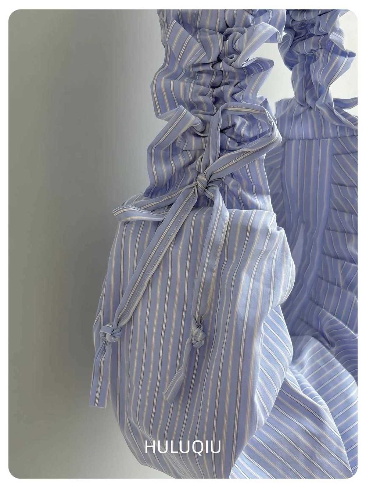 Pleated Striped Dumpling Hobo Bag Solid Color Korean Soft Cotton Phone Purse Stylish Underarm Shoulder Shopping Bag Z250911