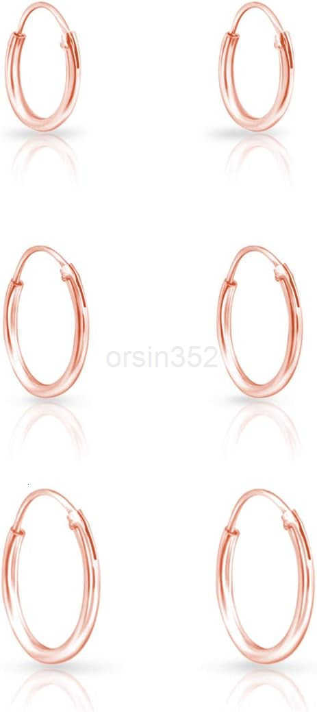 Set of 3 PAIRS of VERY TINY 925 Sterling Silver 24K Yellow or 18K Rose Gold Plated Endless HoopsSleepers Earrings CartilageHelixTragus Thickness 15 mm