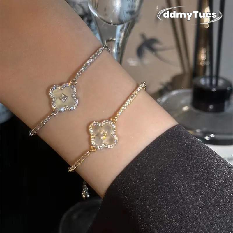Real Gold Plated Zircon Mother-of-Pearl Light Elegant Bracelet Niche Fashion High-End Feel Women's Jewelry TUES