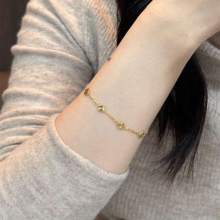 New Chinese Style Laser Lucky Four-Leaf Clover Bracelet for Women, Vintage Exquisite High-End Feel Bracelet, Niche Design Jewelry