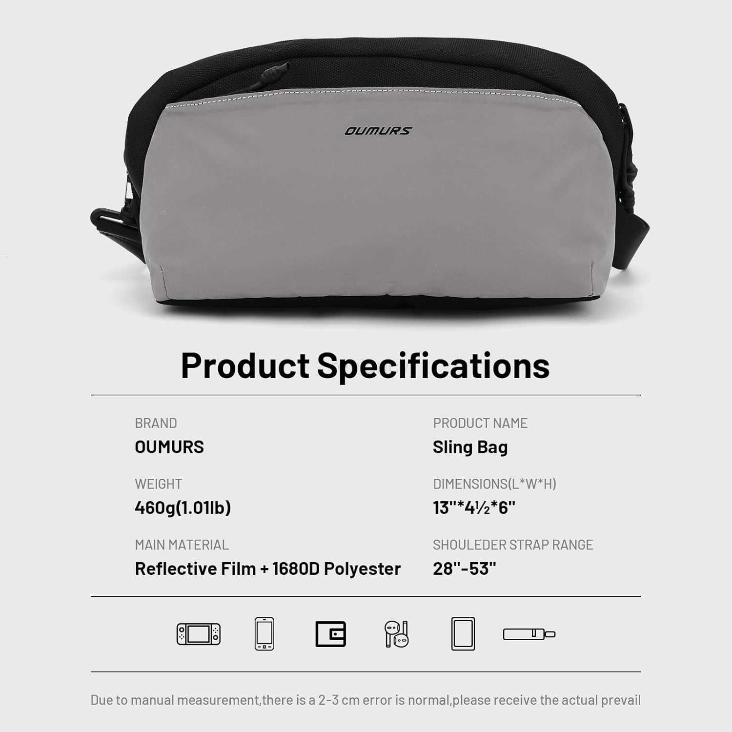 Reflective Crossbody Bag Sling Backpack for Motorcycle Men and Women Waterresistant 1680D Oxford Fabric Sling Bag LightweightW250911