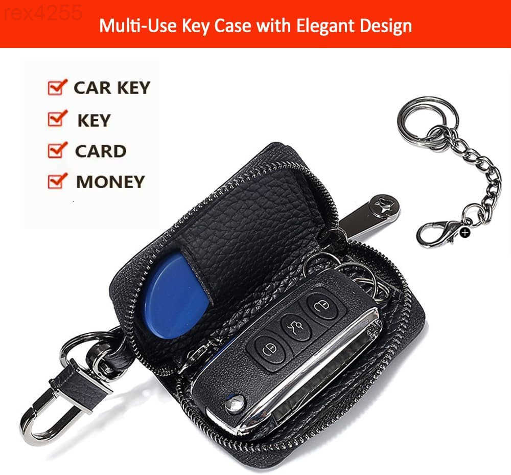 Leather Car Key Case Holder Compact Auto Key Fob Protector Pouch with Zipper for Smart Keys Folding Keys Coins Keychain Wallet for Men WomenW250911