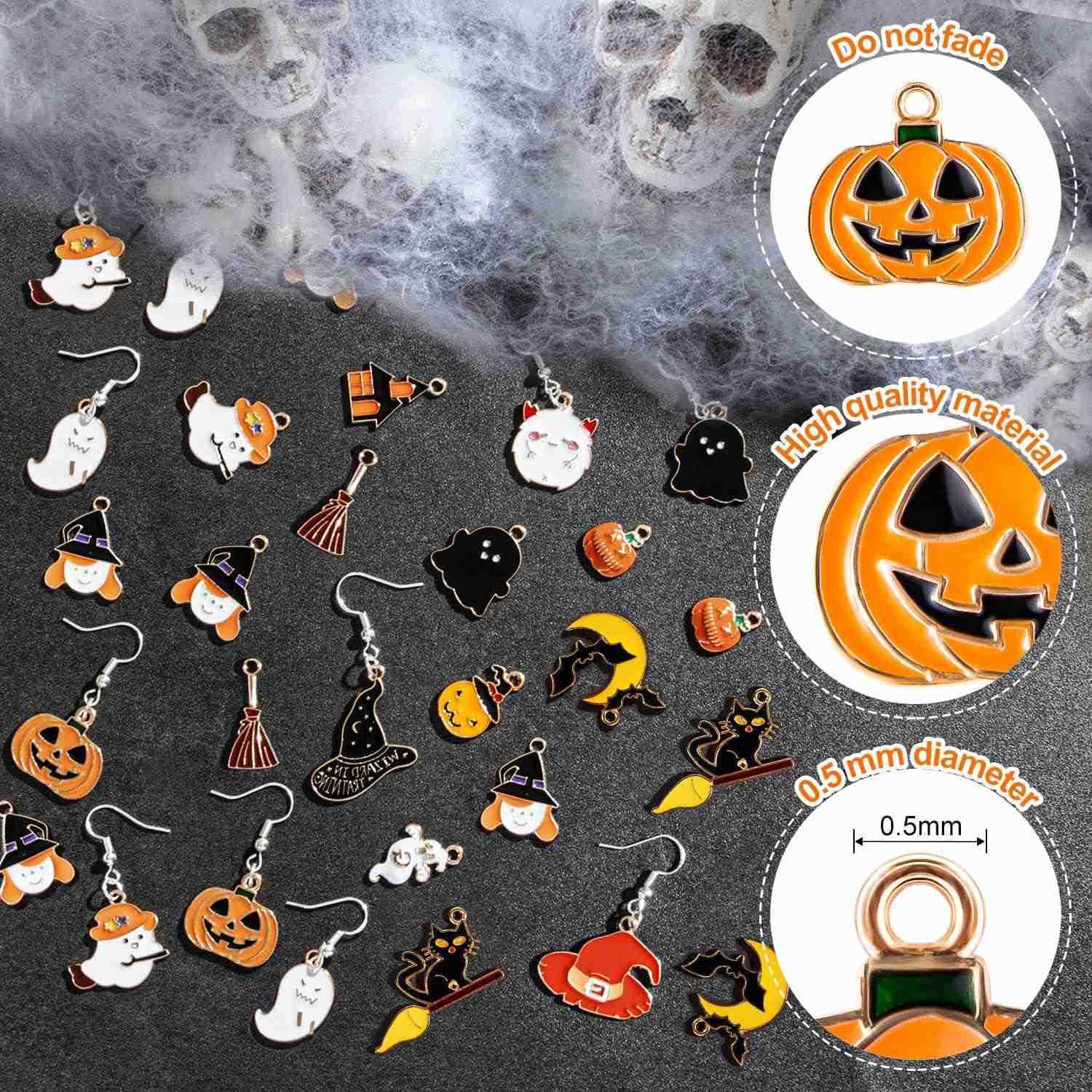 Halloween Charms Halloween Alloy Charm Enamel Pumpkin Witch hat Ghost Spider Bat Pendants Assorted Pendant Charms for Earring Jewelry MakingW250911