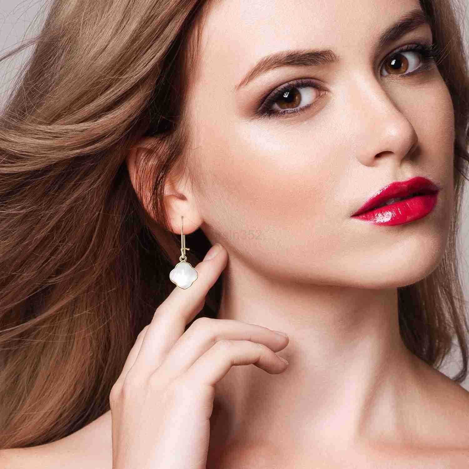 Earrings for Women14K Gold Drops Dangle Pendant Natural Stone Natural shell of Pearl Earrings Handmade Premium Quality Jewelry are the Gift for MomWif