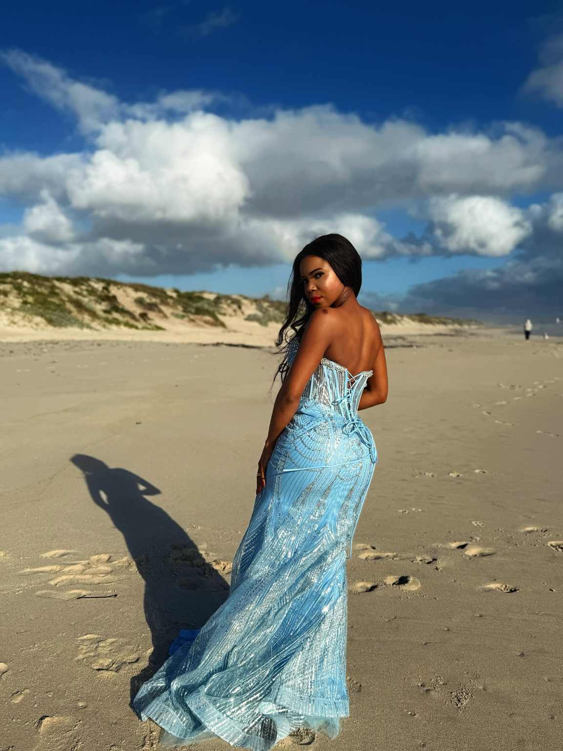 Sky Blue Two Pieces Prom Dresses With Overskirt Crystal Beading Sweetheart Neck Guest Gowns Dubai Arabic Vacation Party Night Customized