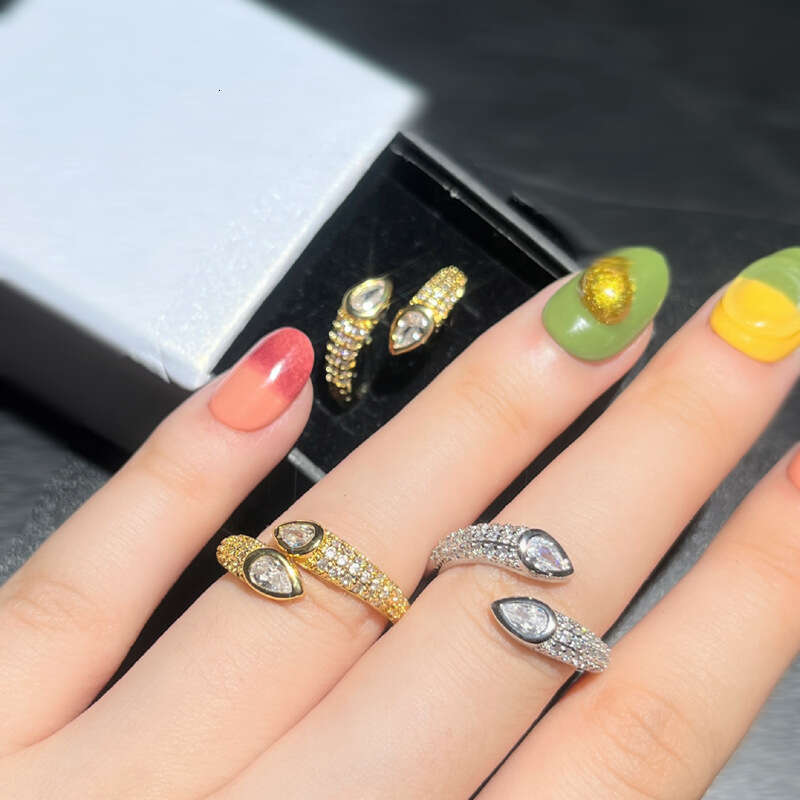 Hip Hop Women's Open Inlaid with Zircon Gold and Silver Color Ring Jewelry