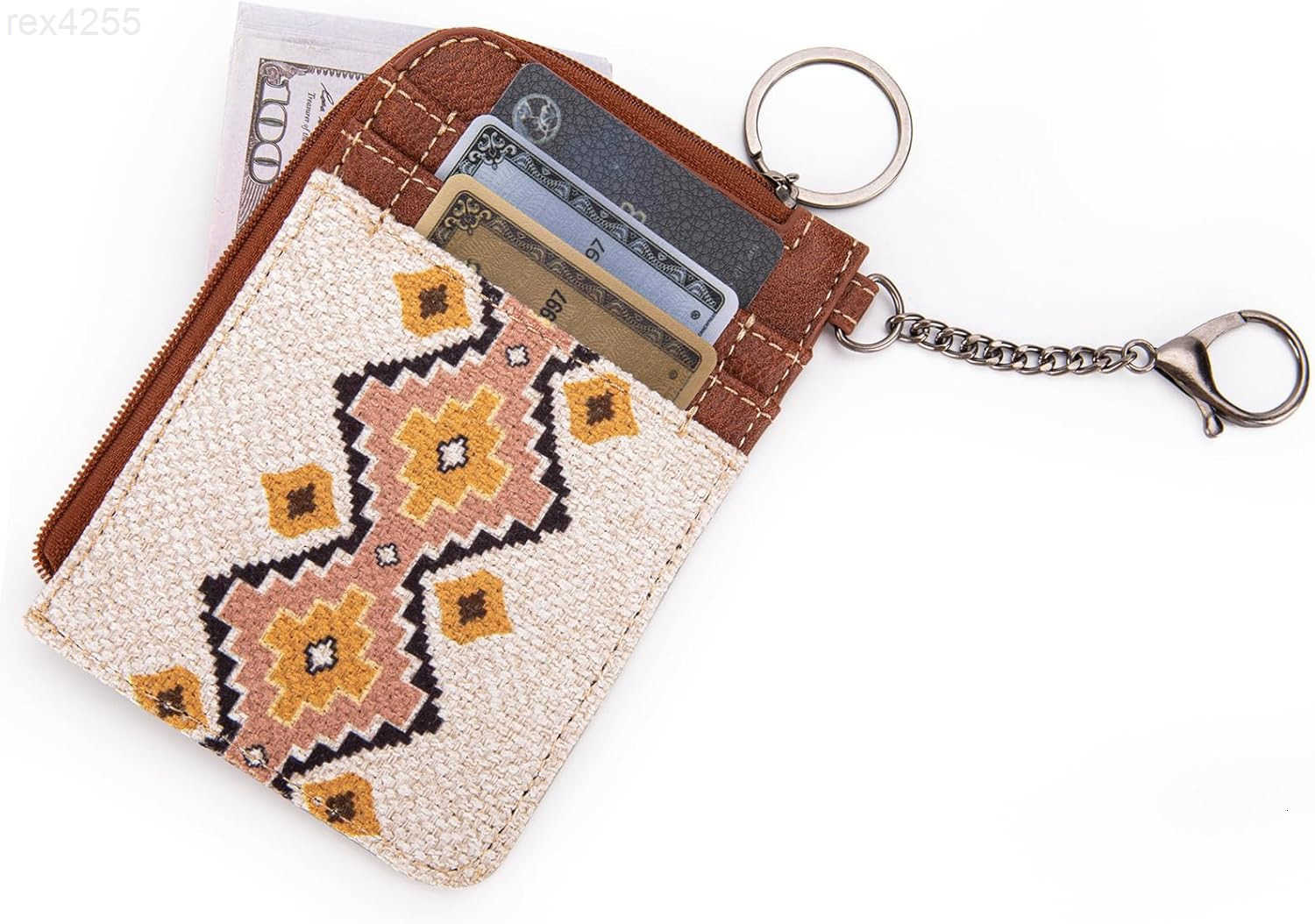 West Wrangler Card Wallet for Women Boho Aztec Credit Card Holder with Zipper PocketW250911