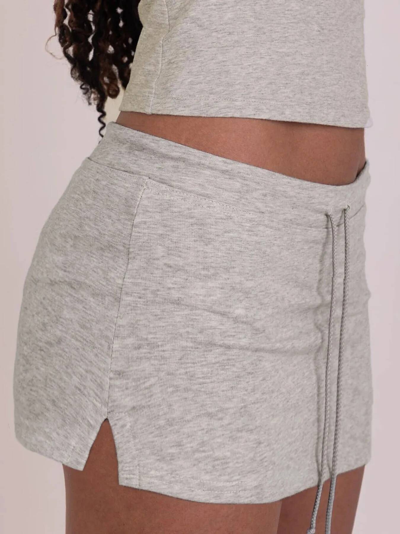 Solid Lace-up Mini Skirts Sexy American Retro Vintage Short Bottoms Basic Casual A-Line Knit Clothing dongdumaoyi