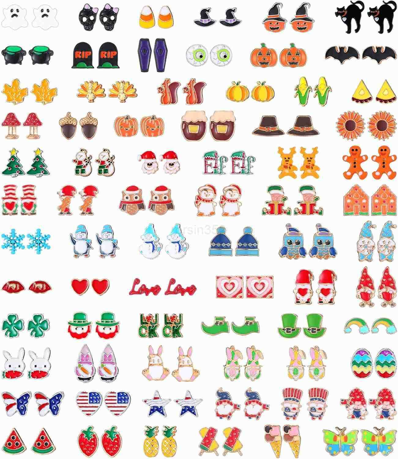 72 Pairs Fall Halloween Holiday Earrings for Women Thanksgiving Christmas Dangle Earrings Variety Pack Cute Holiday Earring Bulk for Women Teacher Par