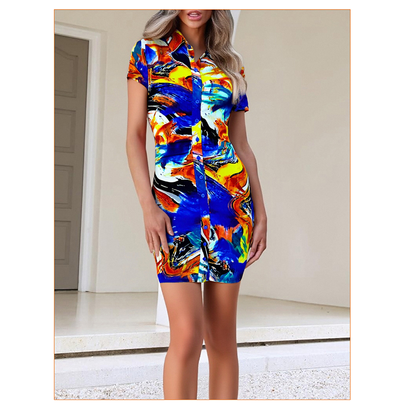 Urban Sexy Dresses Women's Short Sleeve Shirt Dress with Colorful Abstract Print - Bodycon Style