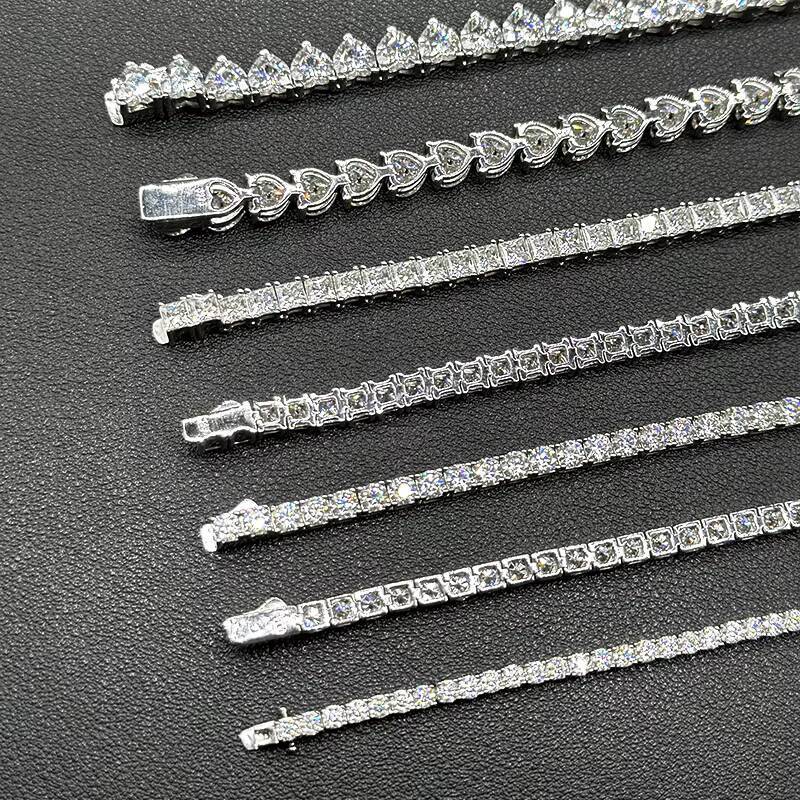 925 Solid Sterling Silver Tennis Chain Bracelet Champagne Clustered GoldPlated Diamond Mossianite for Gift