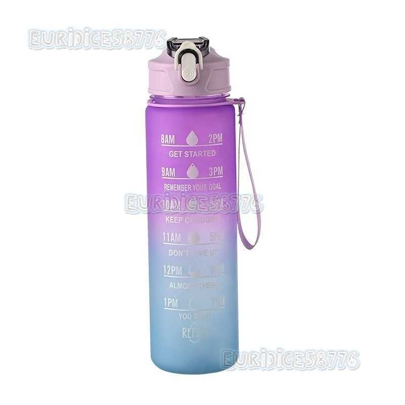 Gradient Color Matte Plastic Sports Cup with Handle Rope Portable Fitness Water Bottle with Bouncing Straw Space Cup with Lock H250911