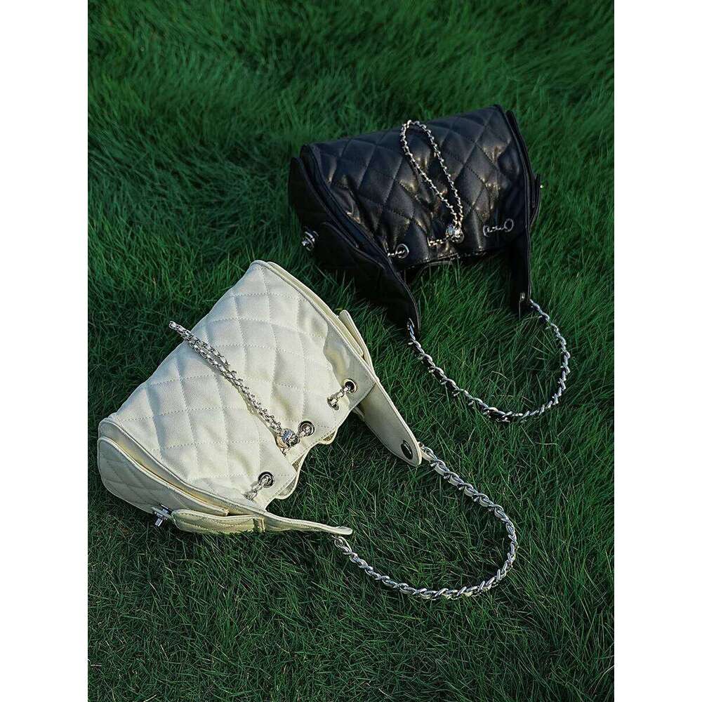 New Arrival Women's Dia-patterned Genuine Leather First Layer Cowhide Large-capacity Bucket Chain Crossbody Shoulder Bag