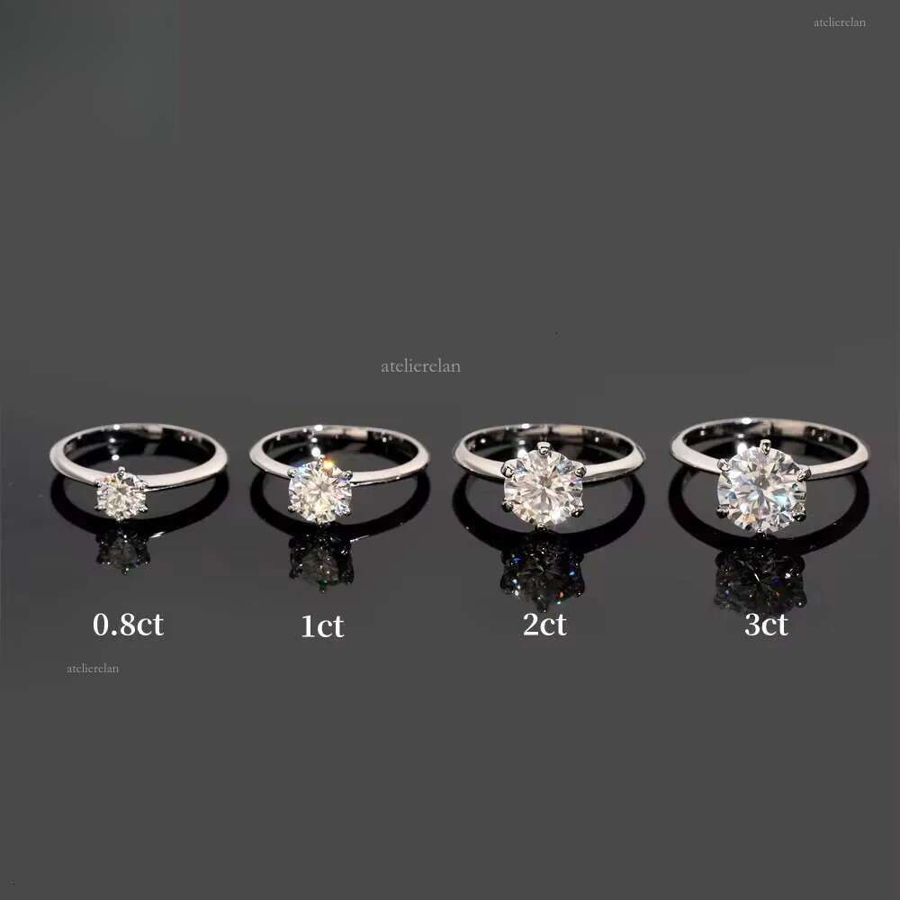 0.5ct 1ct 2ct 3ct Moissanite Engagement Rings Sier 6 Prong Set Women Wedding Ring Pass dia tester Solitaire ring