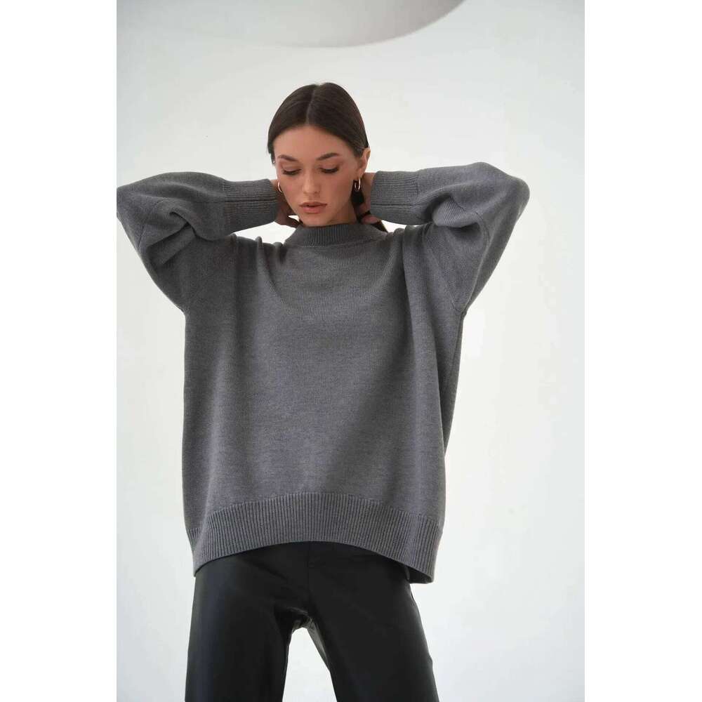 Blubelle Women's O Neck Sweaters Autumn Winter Thick Warm Oversized Casual Loose Knitted Pullover Jumper Female Tops