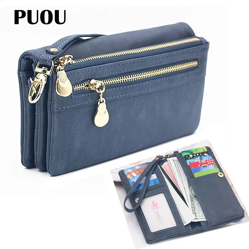 PUOU 2025 Fashion Zipper Purses Womens Wallets Envelop Long Wallet Women Long Section Clutch Wallet Soft PU Leather Money Bag250906