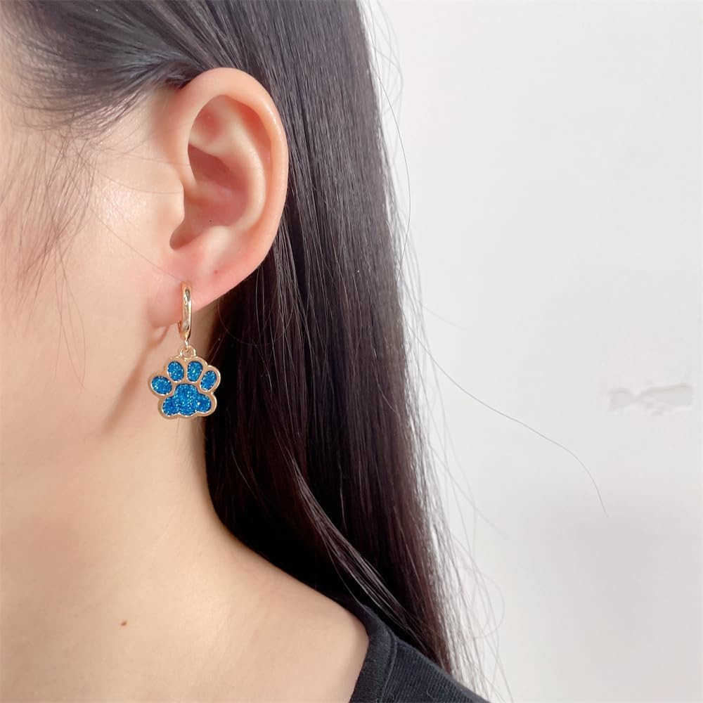Cute Paw Charm Glitter Enamel Cartilage Small Hoop Dangle Drop Earrings for Women Girls Sensitive Ear 14K Gold Plated Colorful Animal Paw Dog Cat Pet 