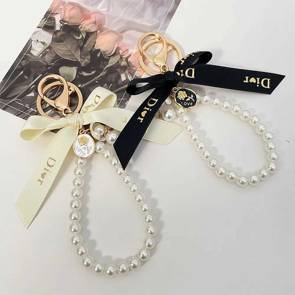 Imitation Pearl Keychain Sweet Letters Ribbon Bowknot Keyring Accessories Metal Buckle Women Bag Charms Best Gifts Jewelry 1 S250911 SX
