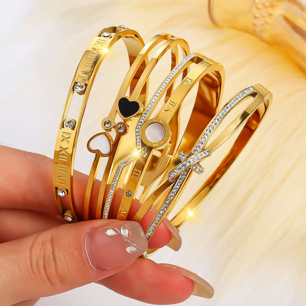 Titanium Fashion Commuter Gold-Plated Egg-Shaped Clasp Open Women's Gold High-End Stainless Steel Bracelet