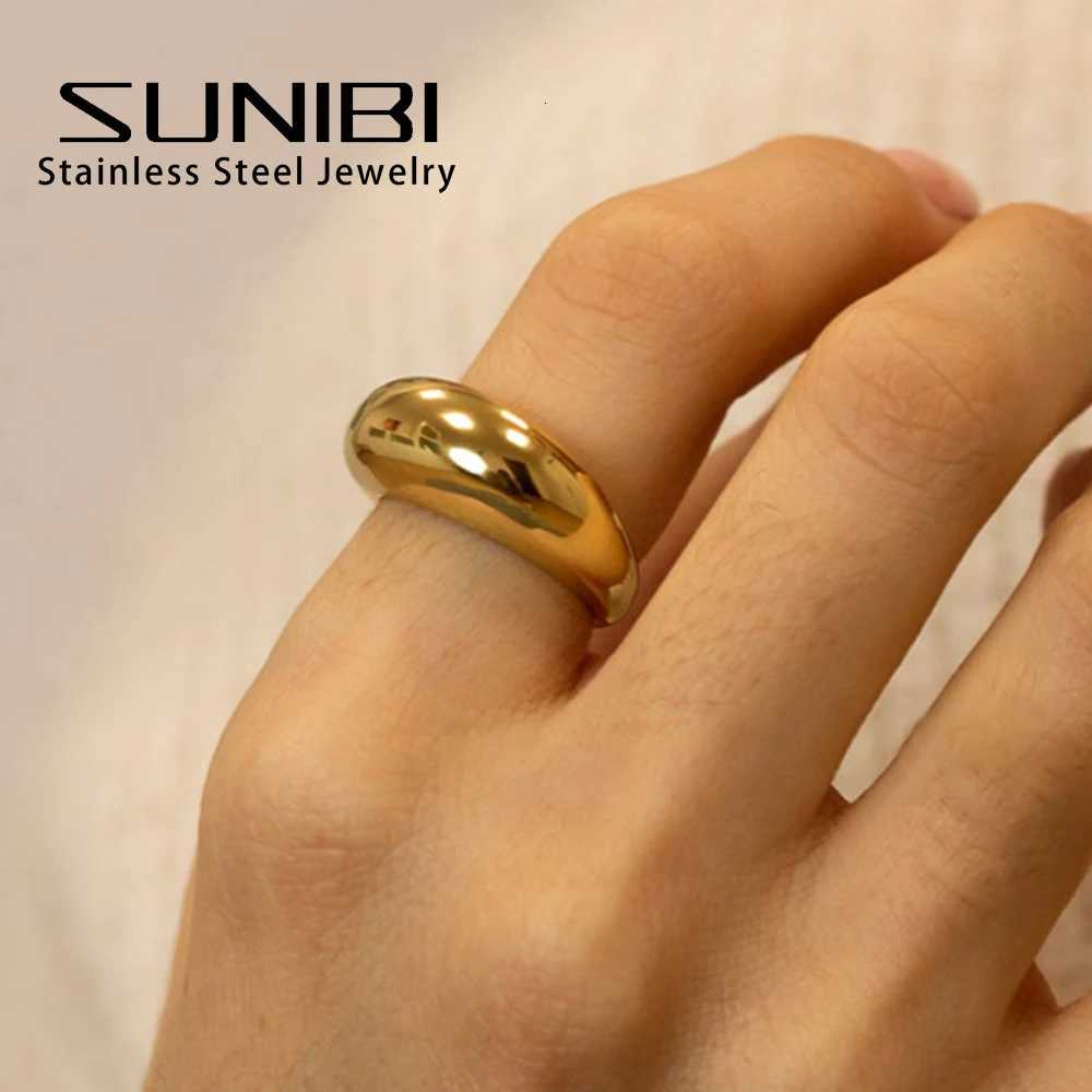 SUNIBI Stainless Steel Ring for Women Gold Color Smooth Curved Geometry Couple Anniversary Fashion Rings Jewelry Wholesale W250911