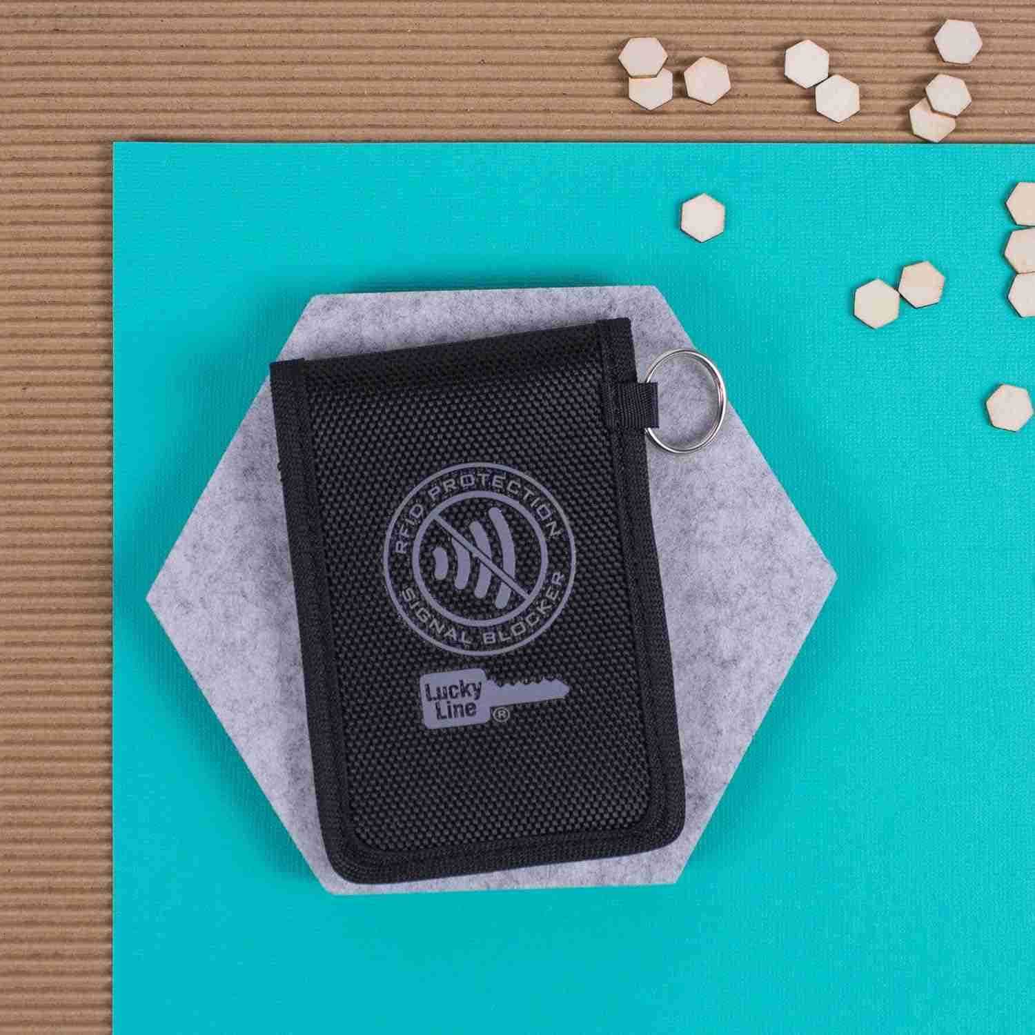 Line RFID Signal Blocking Key Hider Pouch Wallet with Adhesive Velcro AntiTheft Storage Key FOB Battery Saver Credit Card Identity Protection 91801W25