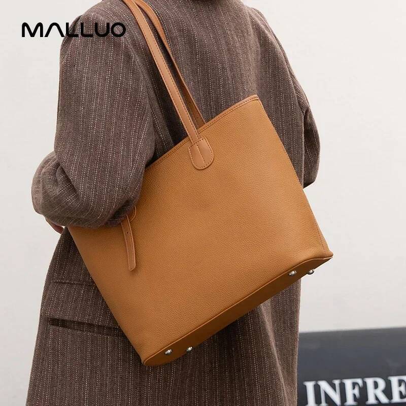 Women Genuine Leather Vintage High Quality Simple Handbag Lady Shoulder Bag Female Large Capacity Bucket Bags