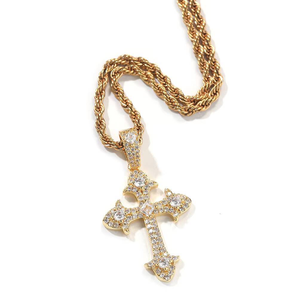 Vintage Zircon Cross Pendant Hot Sale Jewelry Necklace Hip Hop Full Diamond Cross Necklace Fashion Jewelry