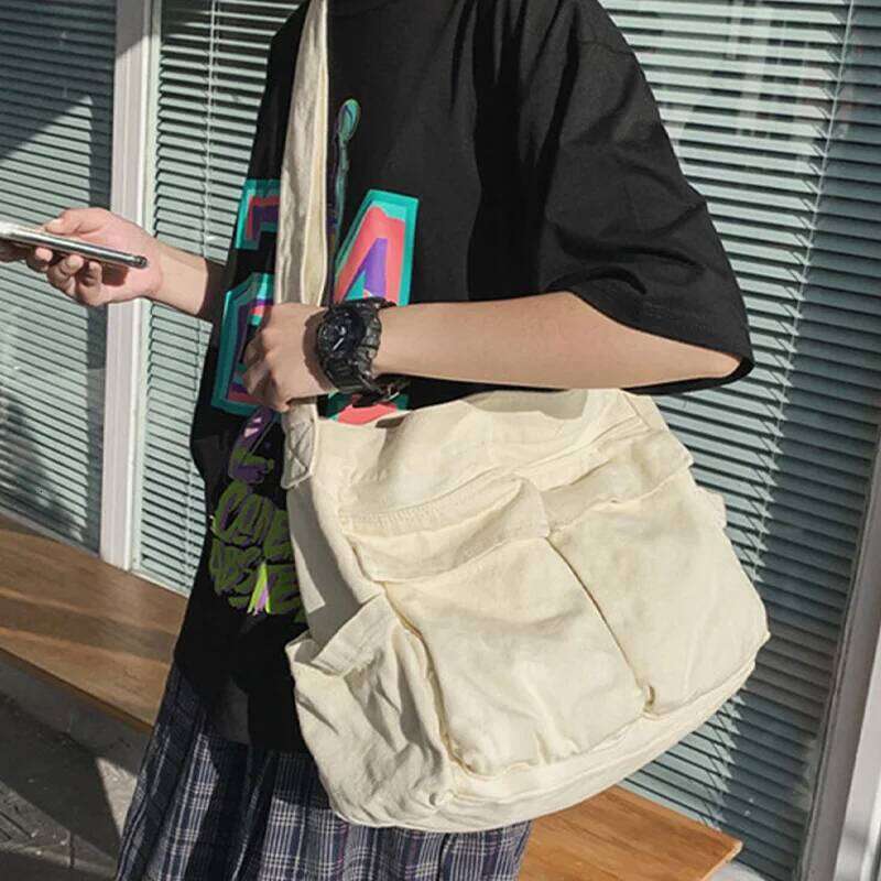 Stylish Sling Bag Canvas Messenger Perfect For Casual Travel Everyday Use Multi Pocket Shoulder Bag