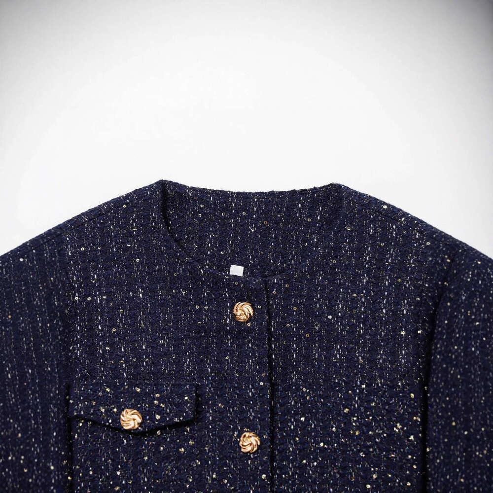 DHEssentials French Style Fashionable Casual Elegant Belted Tweed Sequin Jacket