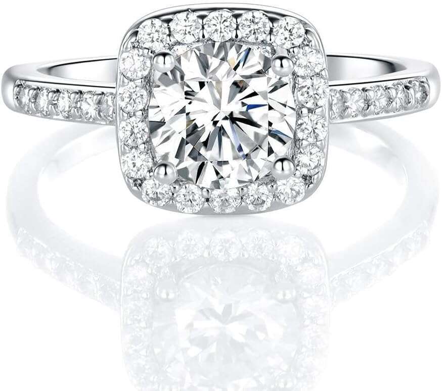 White Gold Plated Cubic Zirconia Halo Engagement Promise Eternity Ring for Women