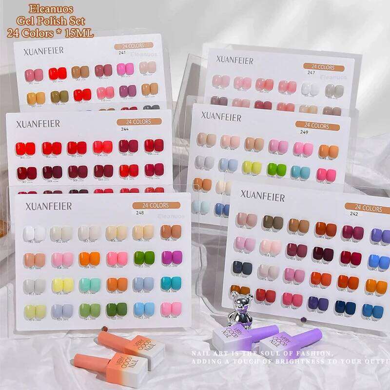 Eleanuos New 24 Polishing Collection Clearcoat Semi Permanent Gel Solid Shiny Aron Color Nail Art Salon 15Ml
