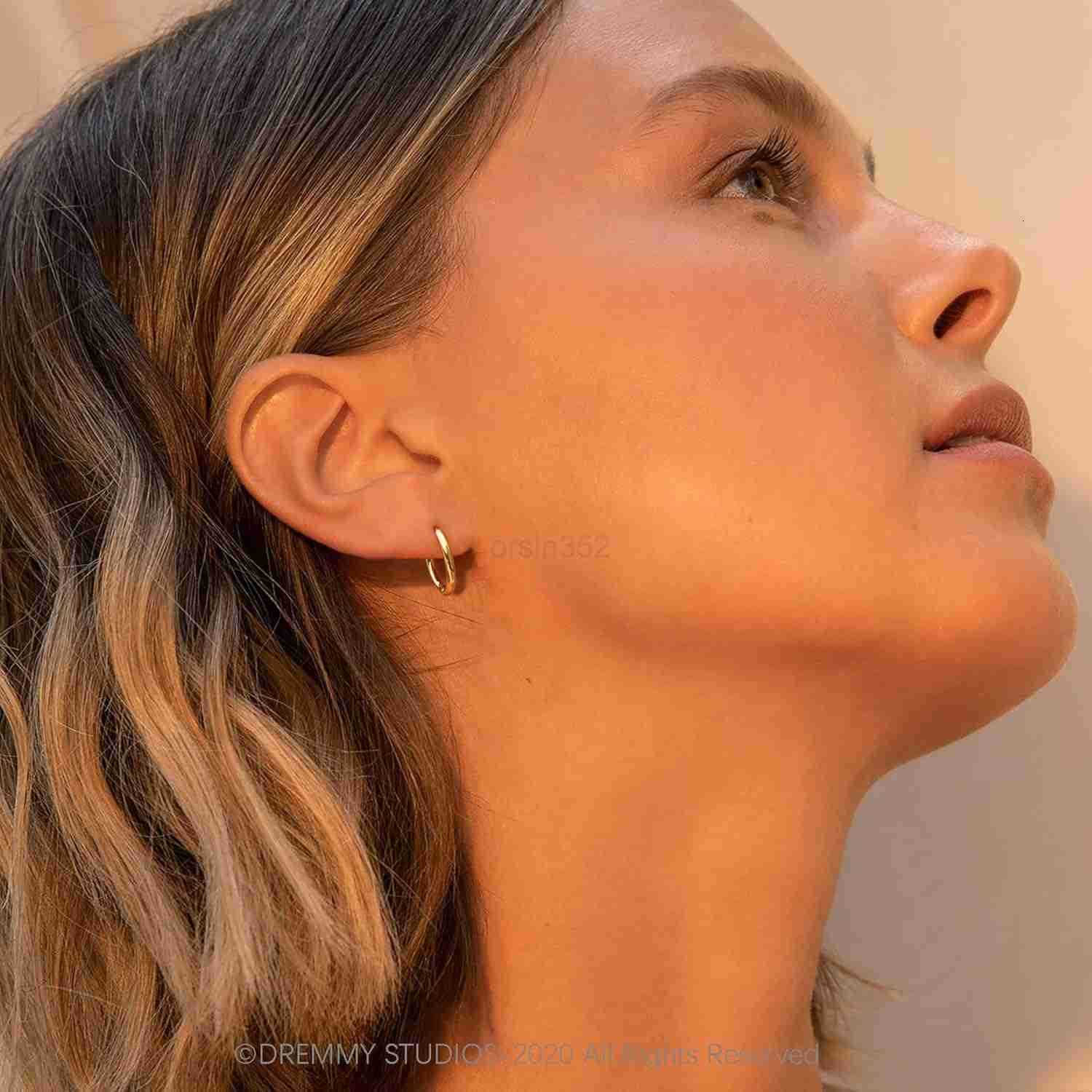 Studios Dainty CZ Huggie Hoop Earrings 14K Gold Plated Chunky Simple Cute Thick Round Frill Bead Ball Starburst Cuff Earrings Cubic Zirconia Hoop Earr