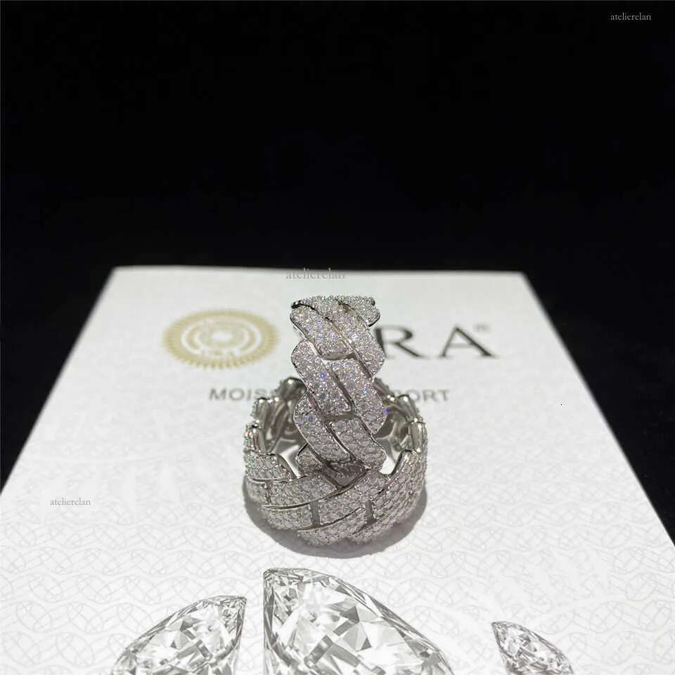 Sterling Sier Iced Out d Color Moissanite Cuban Rings Fine Hip Hop Vvs Dia Finger for Men