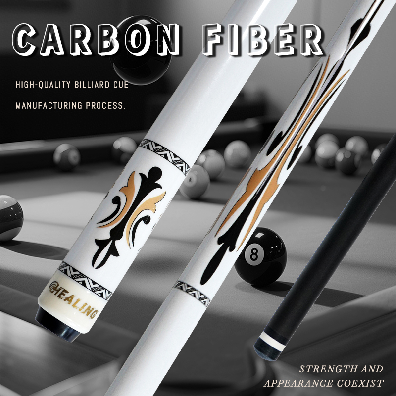 OKHEALING 1/2 Split Pool Cue Carbon Fiber Billiard Cue Stick 12mm Tip Radial Pin / 8 Teeth Joint Total Length 1474mm/58inch Weight 19Oz Billiard Stick